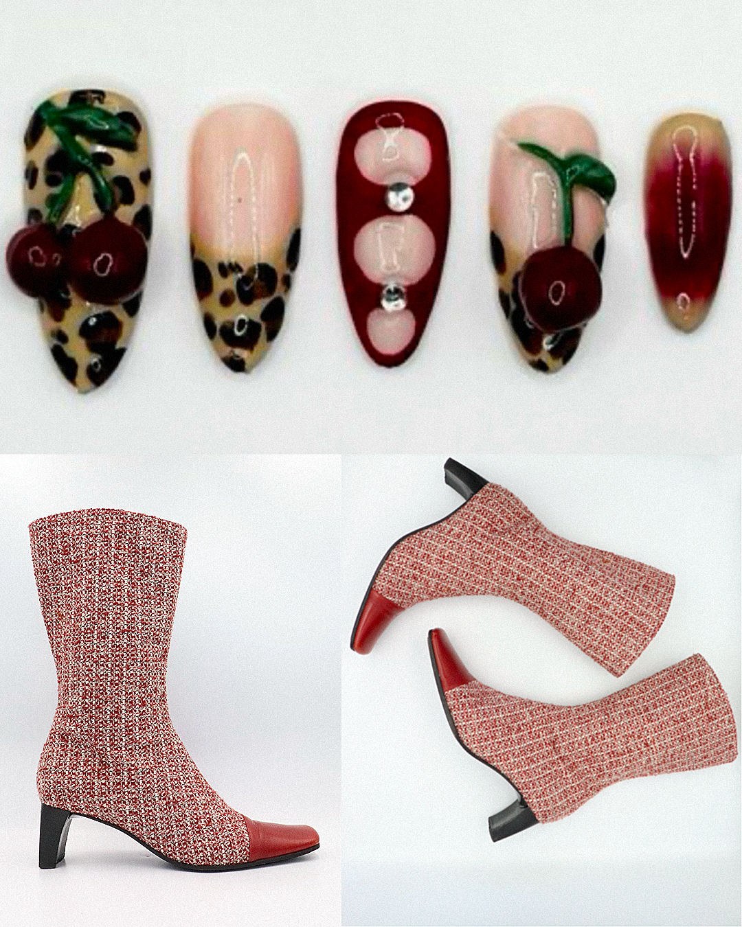 Square toe tweed boots